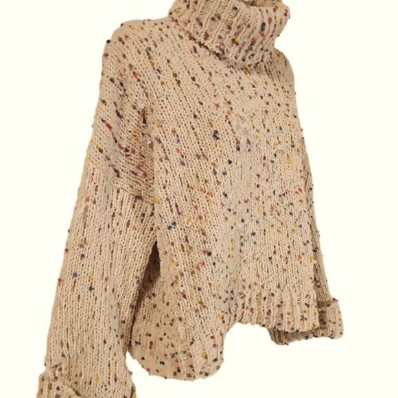 POL beige oversize confetti turtleneck sweater boxy cropped size S - Picture 2 of 7